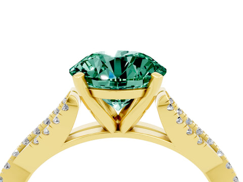 Yellow gold Round Cut Green Sapphire Solitaire Engagement Ring with Twisted Pavé Band and Four-Prong Setting_16