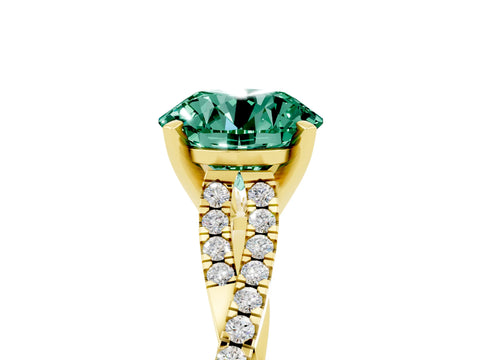 Yellow gold Round Cut Green Sapphire Solitaire Engagement Ring with Twisted Pavé Band and Four-Prong Setting_17
