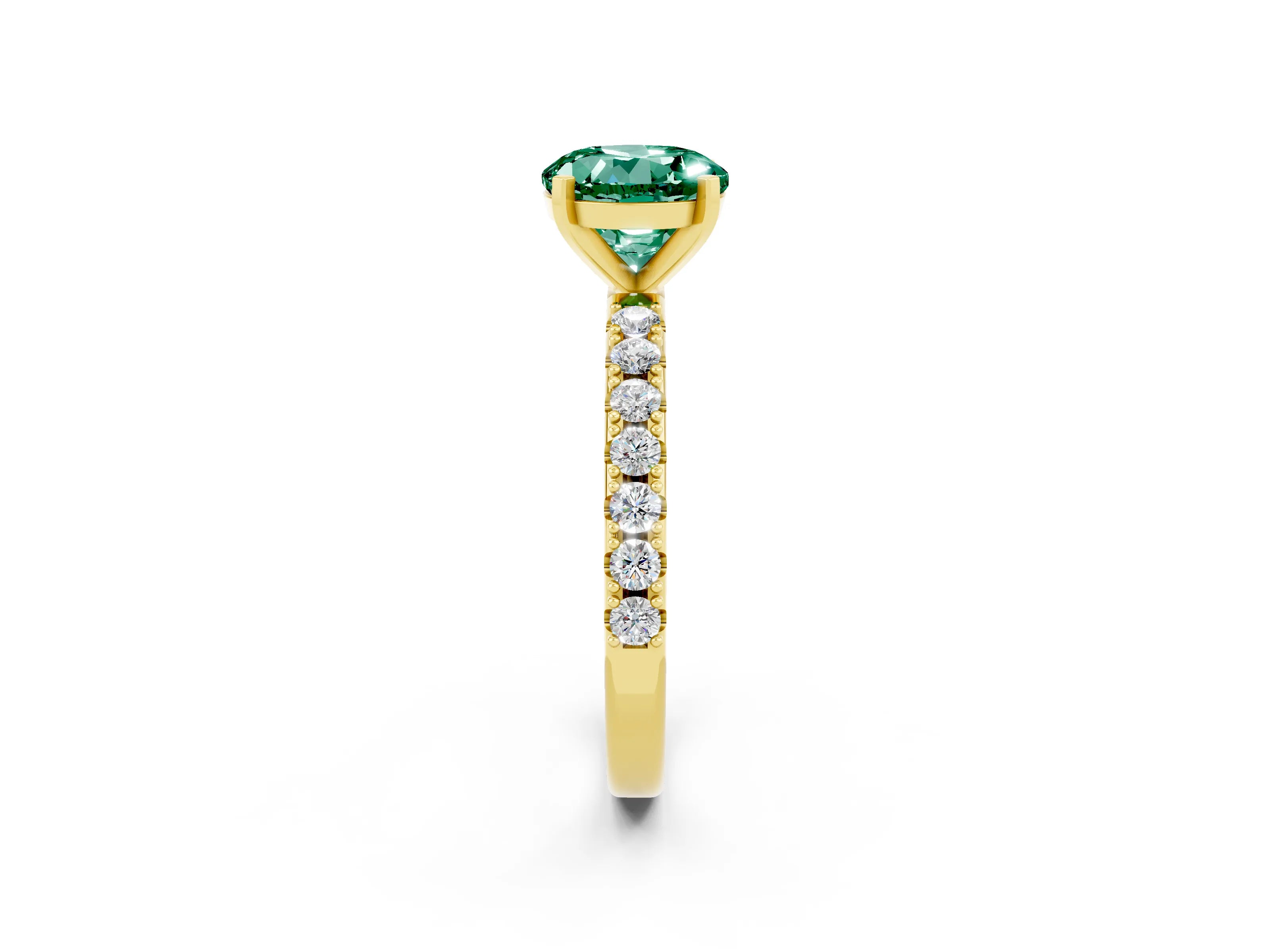 Yellow gold Round Cut Green Sapphire Solitaire Pavé Band with Four-Prong Setting_2