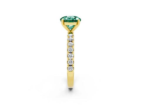 Yellow gold Round Cut Green Sapphire Solitaire Pavé Band with Four-Prong Setting_2