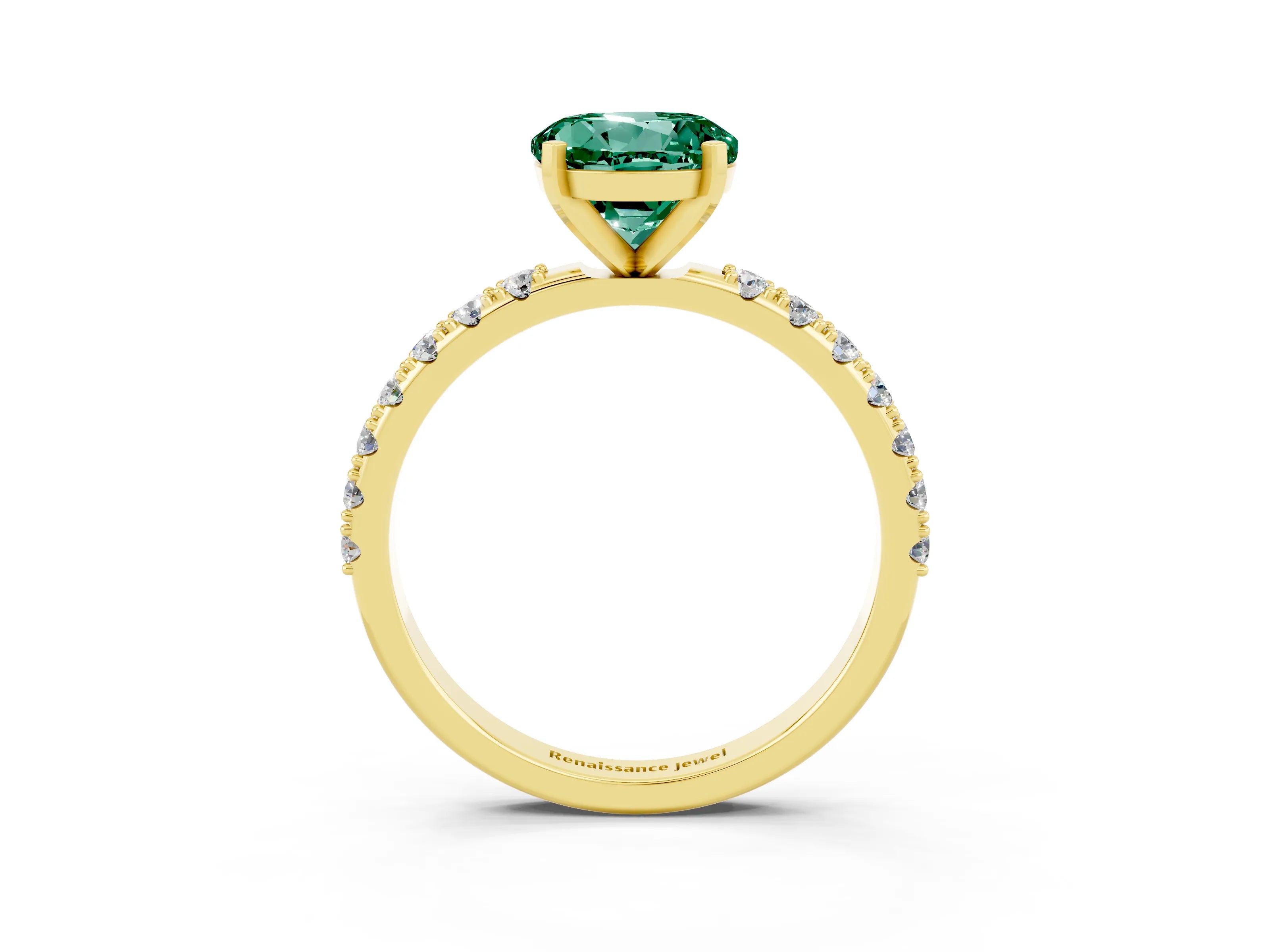Yellow gold Round Cut Green Sapphire Solitaire Pavé Band with Four-Prong Setting_3