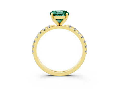 Yellow gold Round Cut Green Sapphire Solitaire Pavé Band with Four-Prong Setting_3