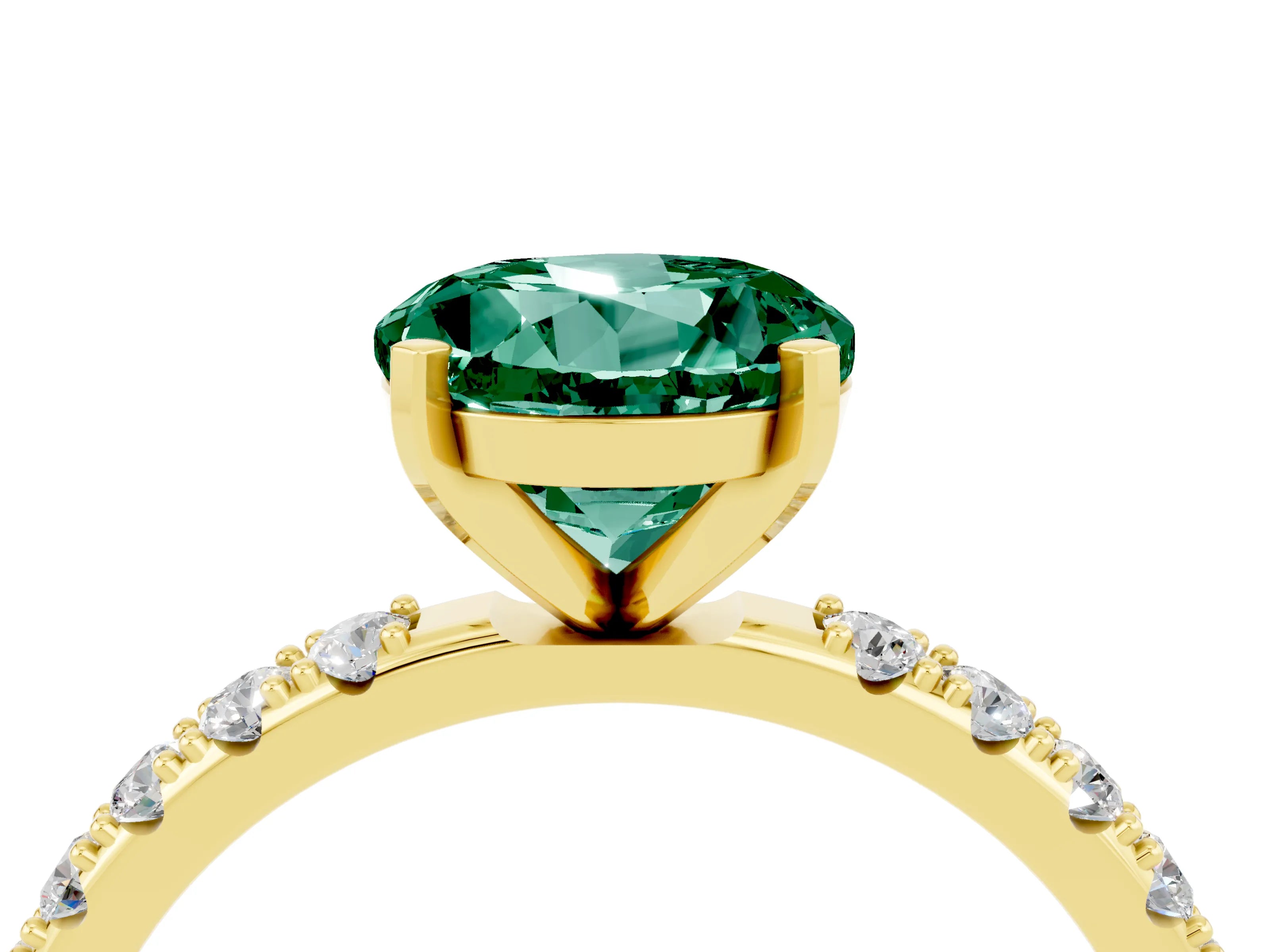 Yellow gold Round Cut Green Sapphire Solitaire Pavé Band with Four-Prong Setting_4
