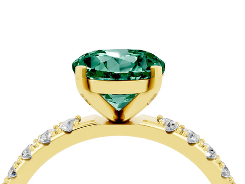 Yellow gold Round Cut Green Sapphire Solitaire Pavé Band with Four-Prong Setting_4