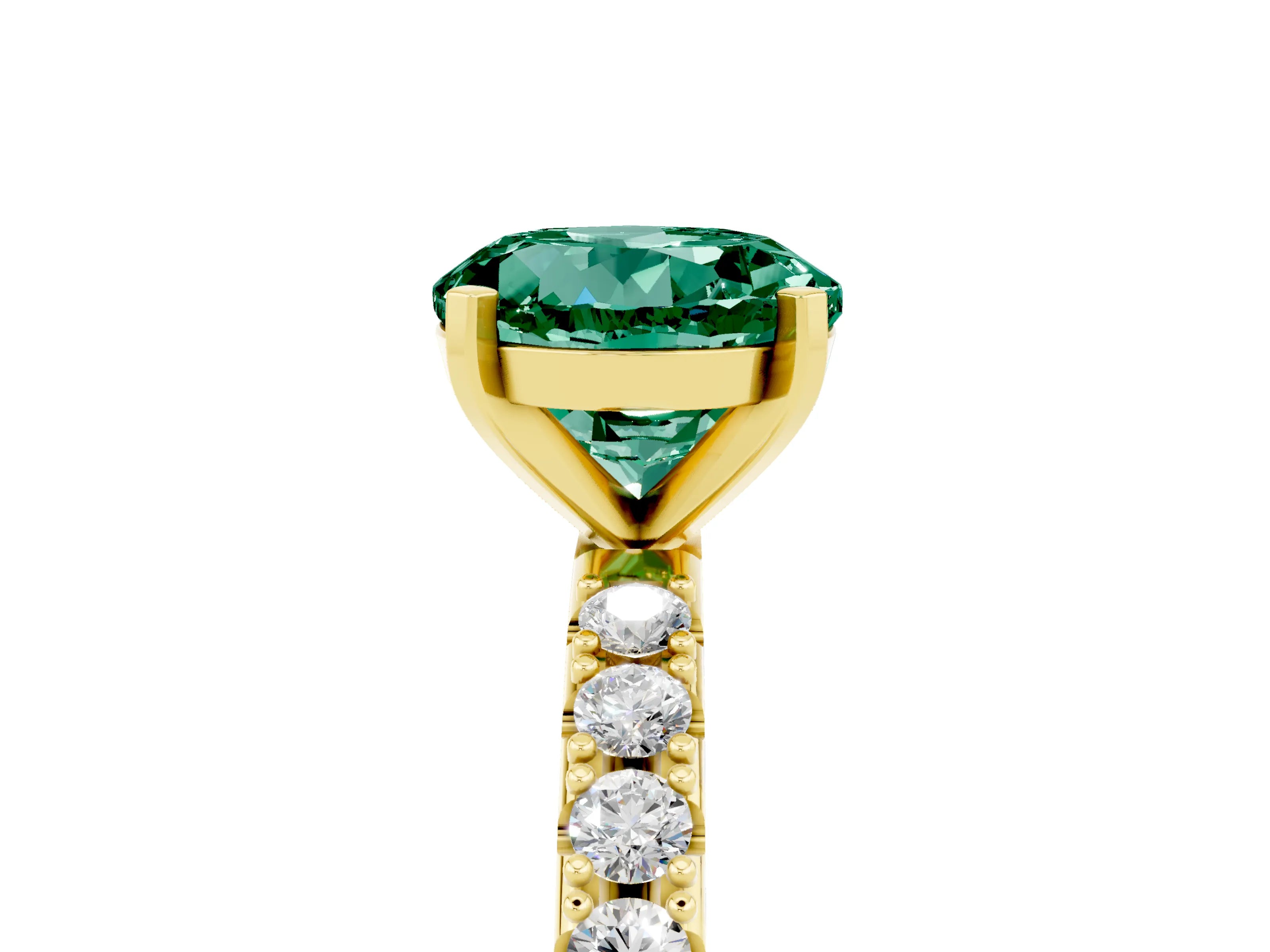 Yellow gold Round Cut Green Sapphire Solitaire Pavé Band with Four-Prong Setting_5