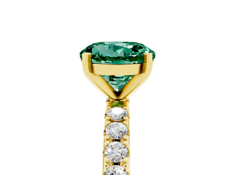 Yellow gold Round Cut Green Sapphire Solitaire Pavé Band with Four-Prong Setting_5