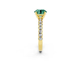 Yellow gold Round Cut Green Sapphire Solitaire Pavé Engagement Ring with Round Band and Prong Setting_14