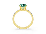 Yellow gold Round Cut Green Sapphire Solitaire Pavé Engagement Ring with Round Band and Prong Setting_15