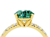 Yellow gold Round Cut Green Sapphire Solitaire Pavé Engagement Ring with Round Band and Prong Setting_16