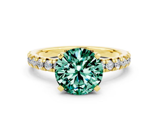Yellow gold Round Cut Green Sapphire Solitaire Pavé Engagement Ring with Round Band and Prong Setting