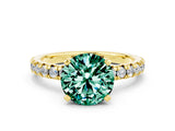 Yellow gold Round Cut Green Sapphire Solitaire Pavé Engagement Ring with Round Band and Prong Setting_60