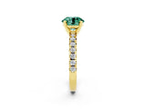 Yellow gold Round Cut Green Sapphire Solitaire Pavé Engagement Ring with Round Band and Prong Setting_62