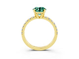 Yellow gold Round Cut Green Sapphire Solitaire Pavé Engagement Ring with Round Band and Prong Setting_63