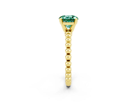 Yellow gold Round Cut Green Sapphire Solitaire Ring with Beaded Band and Prong Setting_2