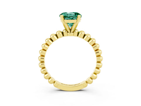 Yellow gold Round Cut Green Sapphire Solitaire Ring with Beaded Band and Prong Setting_3