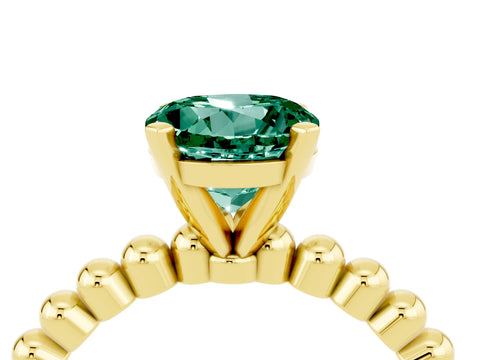 Yellow gold Round Cut Green Sapphire Solitaire Ring with Beaded Band and Prong Setting_4