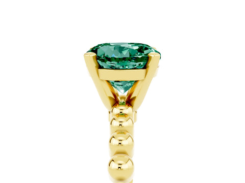 Yellow gold Round Cut Green Sapphire Solitaire Ring with Beaded Band and Prong Setting_5