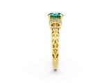 Yellow gold Round Cut Green Sapphire Solitaire Ring with Filigree Band and Four-Prong Setting_26