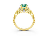 Yellow gold Round Cut Green Sapphire Solitaire Ring with Filigree Band and Four-Prong Setting_27