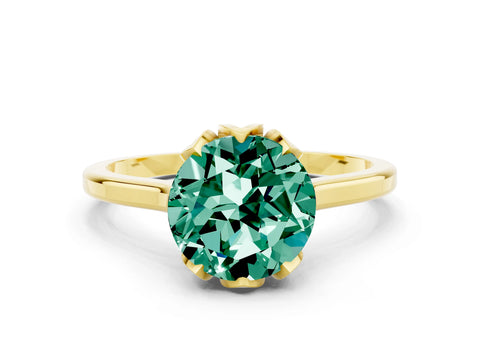 Yellow gold Round Cut Green Sapphire Solitaire Ring with Flower Prong Setting and Classic Band_12