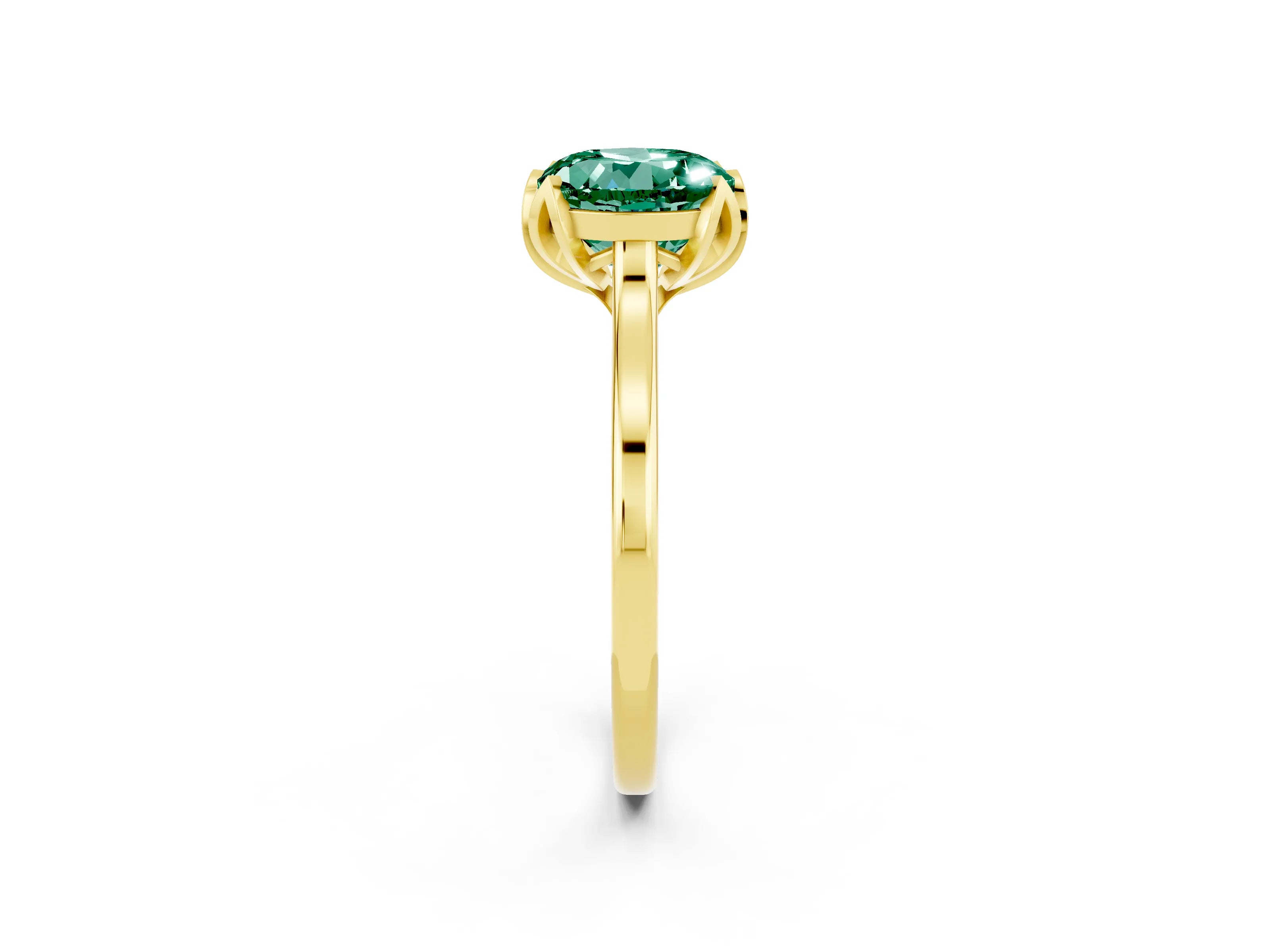 Yellow gold Round Cut Green Sapphire Solitaire Ring with Flower Prong Setting and Classic Band_14