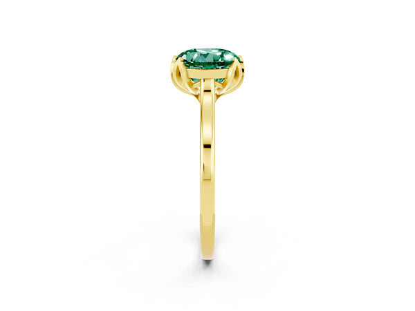 Yellow gold Round Cut Green Sapphire Solitaire Ring with Flower Prong Setting and Classic Band