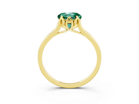 Yellow gold Round Cut Green Sapphire Solitaire Ring with Flower Prong Setting and Classic Band_15