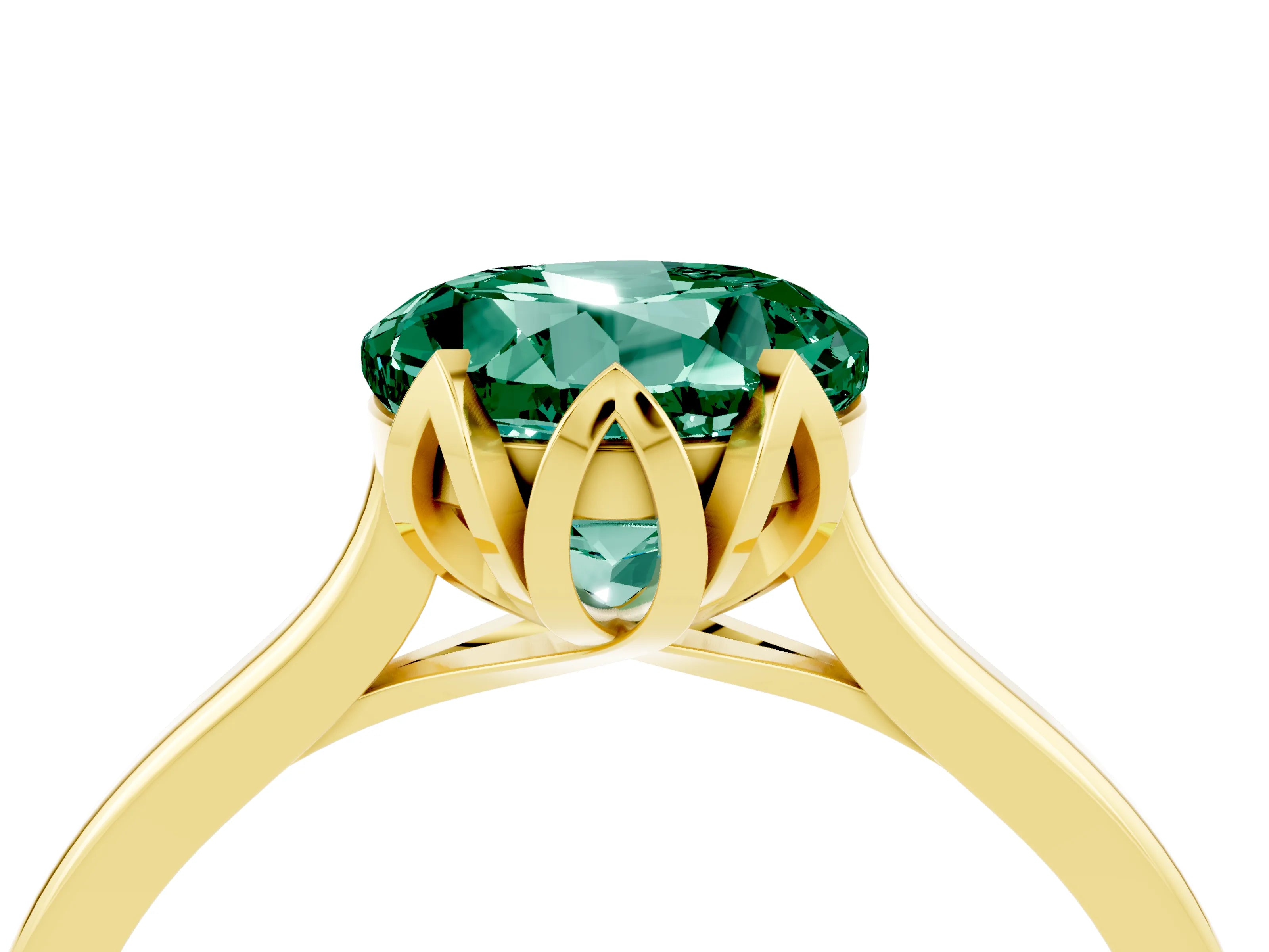 Yellow gold Round Cut Green Sapphire Solitaire Ring with Flower Prong Setting and Classic Band_16