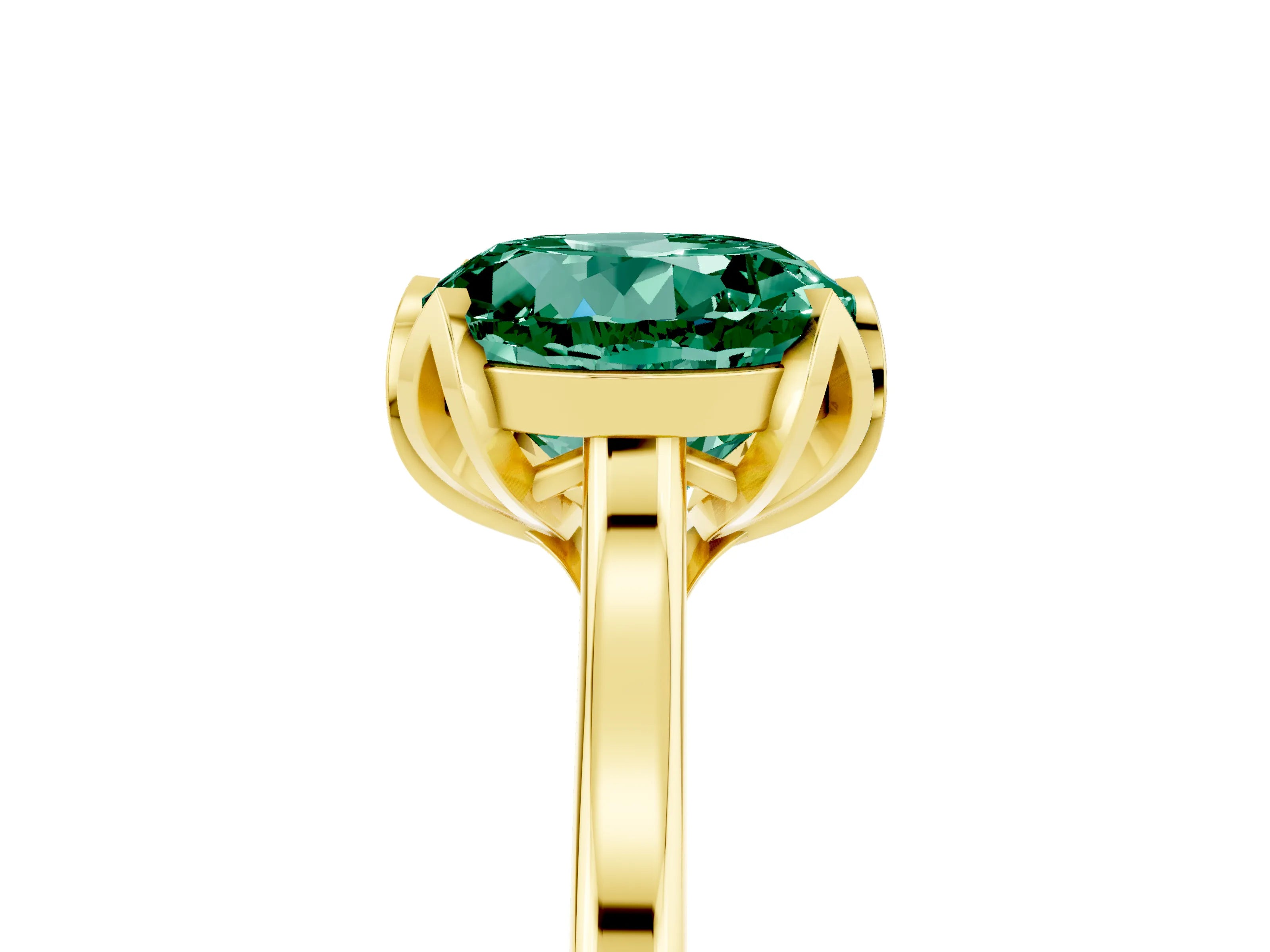 Yellow gold Round Cut Green Sapphire Solitaire Ring with Flower Prong Setting and Classic Band_17