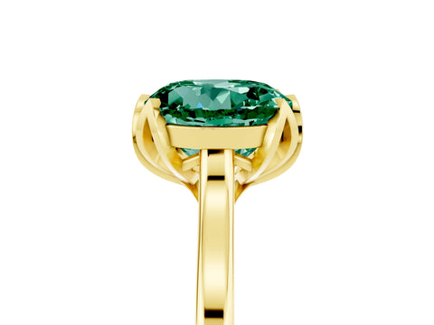 Yellow gold Round Cut Green Sapphire Solitaire Ring with Flower Prong Setting and Classic Band_17