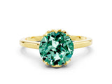 Yellow gold Round Cut Green Sapphire Solitaire Ring with Flower Prong Setting and Classic Band_36