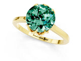 Yellow gold Round Cut Green Sapphire Solitaire Ring with Flower Prong Setting and Classic Band_37