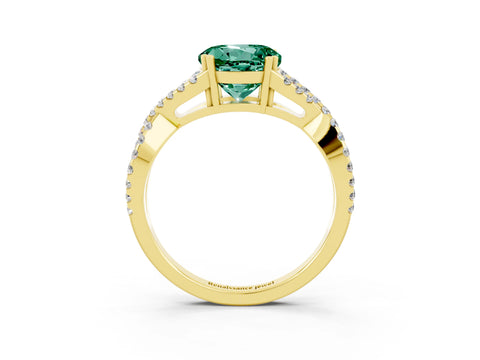 Yellow gold Round Cut Green Sapphire Solitaire Ring with Four-Prong Setting and Twisted Pavé Band_3