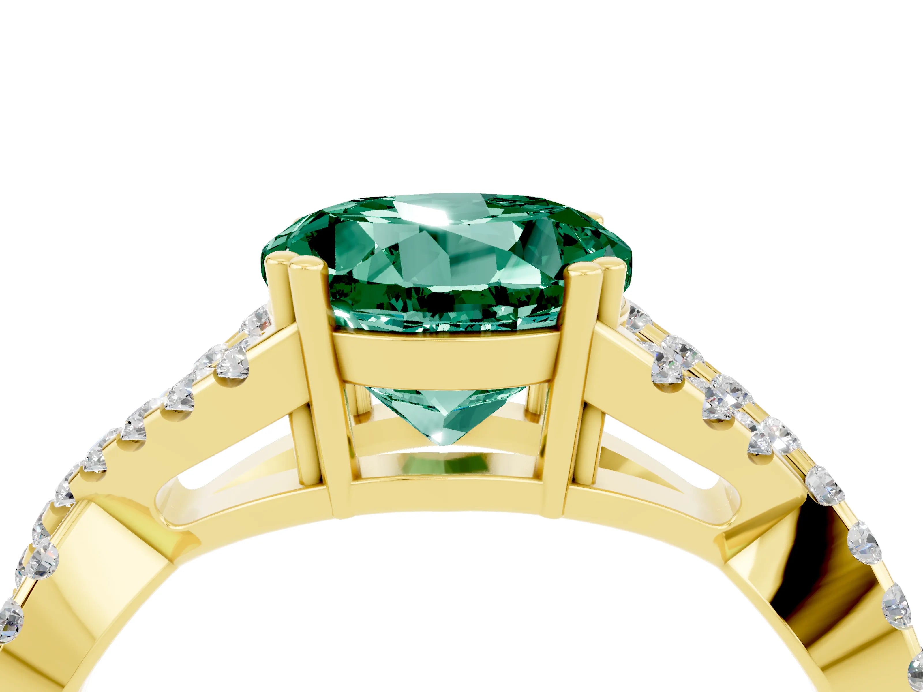 Yellow gold Round Cut Green Sapphire Solitaire Ring with Four-Prong Setting and Twisted Pavé Band_4