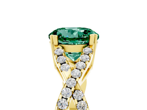 Yellow gold Round Cut Green Sapphire Solitaire Ring with Four-Prong Setting and Twisted Pavé Band_5