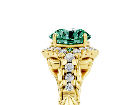 Yellow gold Round Cut Green Sapphire Solitaire Ring with Hidden Halo and Pavé Band_17