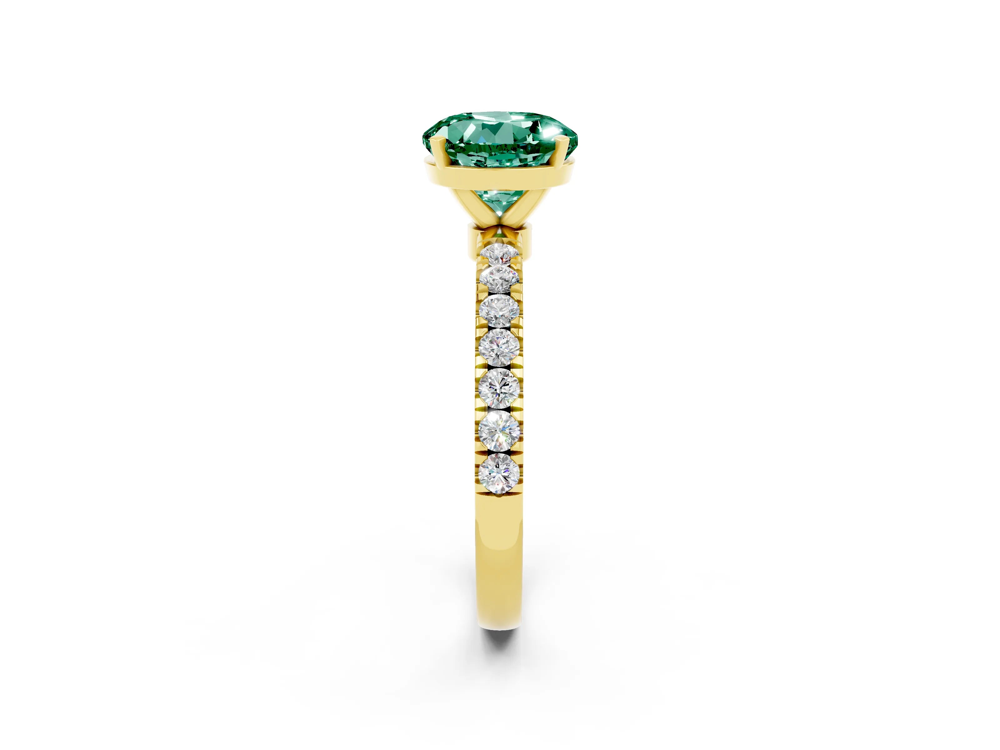 Yellow gold Round Cut Green Sapphire Solitaire Ring with Pavé Accents and Four-Prong Setting_2