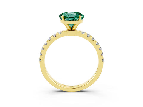 Yellow gold Round Cut Green Sapphire Solitaire Ring with Pavé Accents and Four-Prong Setting_3