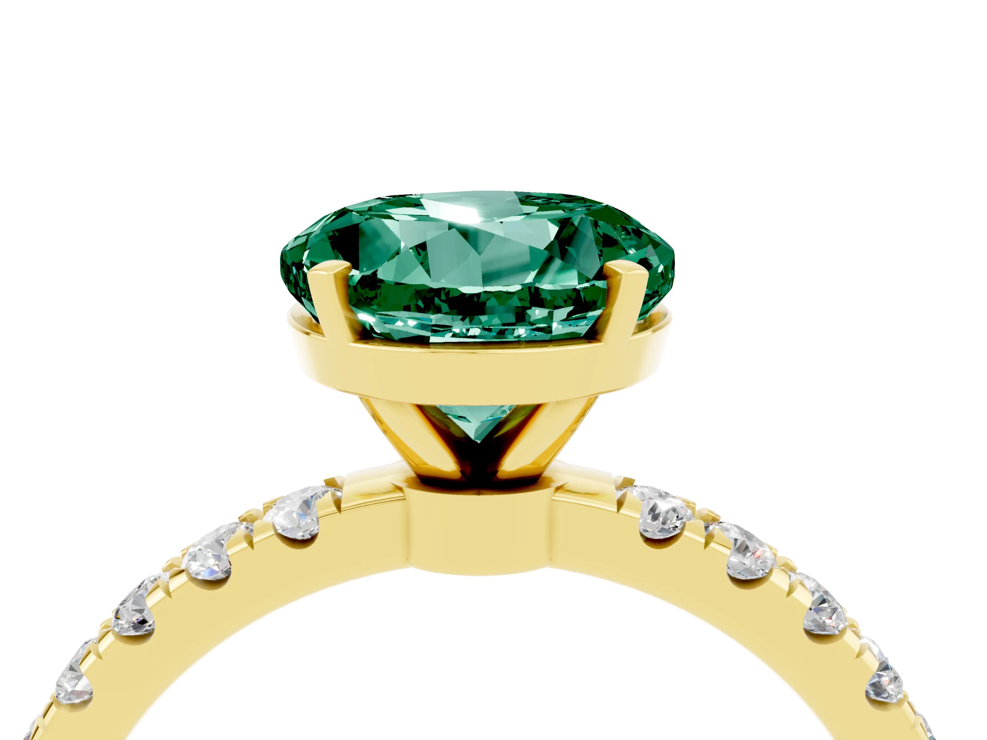 Yellow gold Round Cut Green Sapphire Solitaire Ring with Pavé Accents and Four-Prong Setting_4