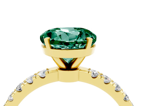 Yellow gold Round Cut Green Sapphire Solitaire Ring with Pavé Accents and Four-Prong Setting_4