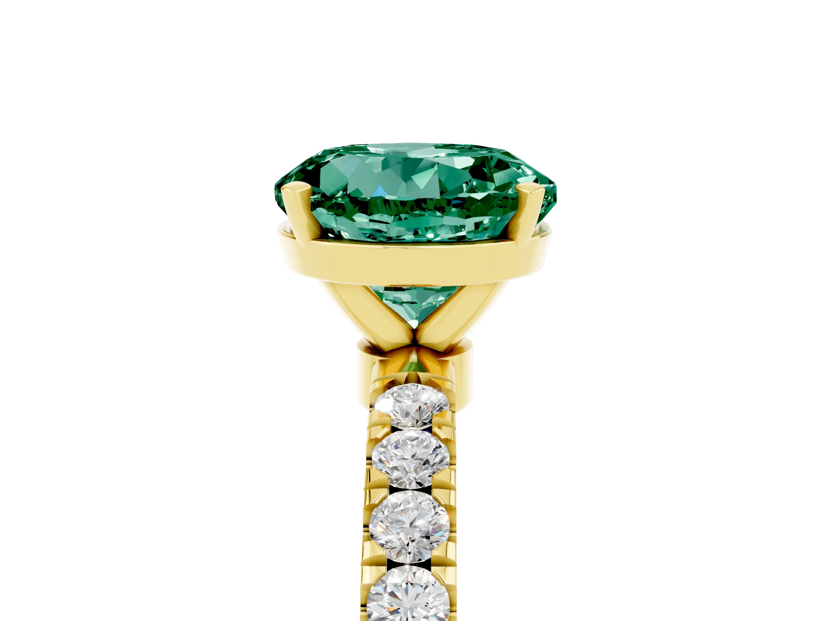 Yellow gold Round Cut Green Sapphire Solitaire Ring with Pavé Accents and Four-Prong Setting_5