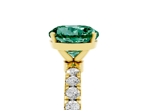 Yellow gold Round Cut Green Sapphire Solitaire Ring with Pavé Accents and Four-Prong Setting_5