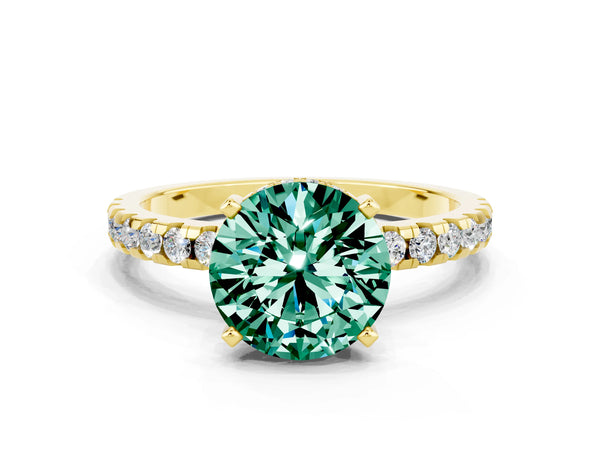 Yellow gold Round Cut Green Sapphire Solitaire Ring with Round  Pavé Band and Four-Prong Setting