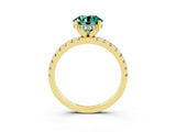 Yellow gold Round Cut Green Sapphire Solitaire Ring with Pavé Band and Four-Prong Setting_15