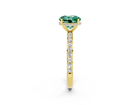 Yellow gold Round Cut Green Sapphire Solitaire Ring with Pavé Band and Hidden Halo_14