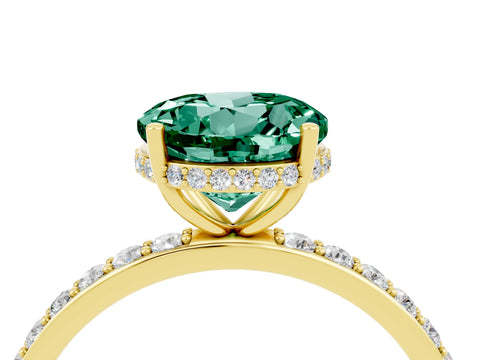 Yellow gold Round Cut Green Sapphire Solitaire Ring with Pavé Band and Hidden Halo_16