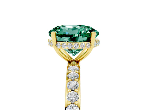 Yellow gold Round Cut Green Sapphire Solitaire Ring with Pavé Band and Hidden Halo_17