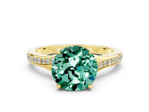 Yellow gold Round Cut Green Sapphire Solitaire Ring with Pavé Band and Prong Setting_12