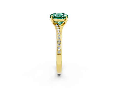 Yellow gold Round Cut Green Sapphire Solitaire Ring with Pavé Band and Prong Setting_14