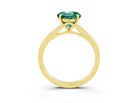 Yellow gold Round Cut Green Sapphire Solitaire Ring with Pavé Band and Prong Setting_15